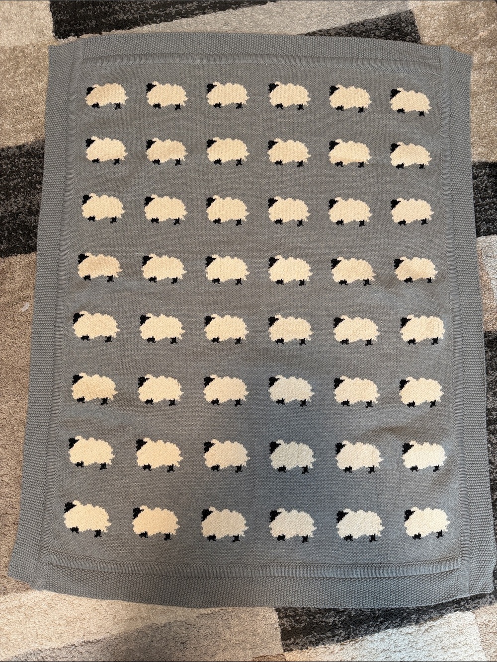 Knit blanket for baby / kids, grey with sheep, NWOT!